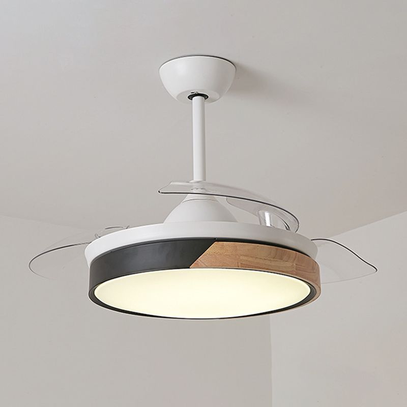 4-Blade Modernist LED Semi Flush Patchwork Round 20" Wide Ceiling Fan Light Fixture with Acrylic Shade