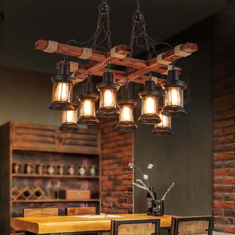 Wood Chandelier Light Fixture Industrial Style Black Shaded Restaurant Chandelier Lamp