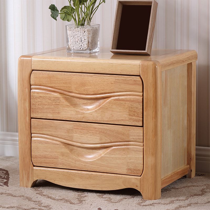 Contemporary Nightstand Solid Wood Bedside Cabinet with 2 Drawers