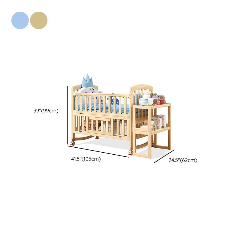 Modern Solid Wood Nursery Crib Guardrail Baby Crib with Storage