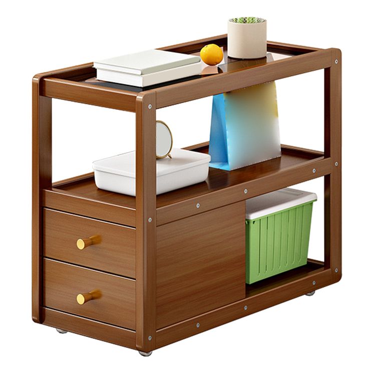 Glass and Wood Night Table Modern Minimalist Open Bedside Table on Casters