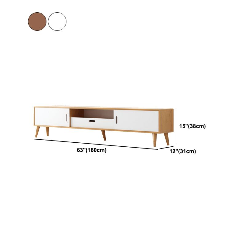 Modern TV Stand with 4 Legs , Solid Wood TV Stand Console with with Sliding Storage