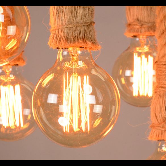 Modelado de neumáticos de estilo vintage Cáñamo Luz colgante de 6 luces Accesorios de iluminación de suspensión de bombilla abierta para cafetería