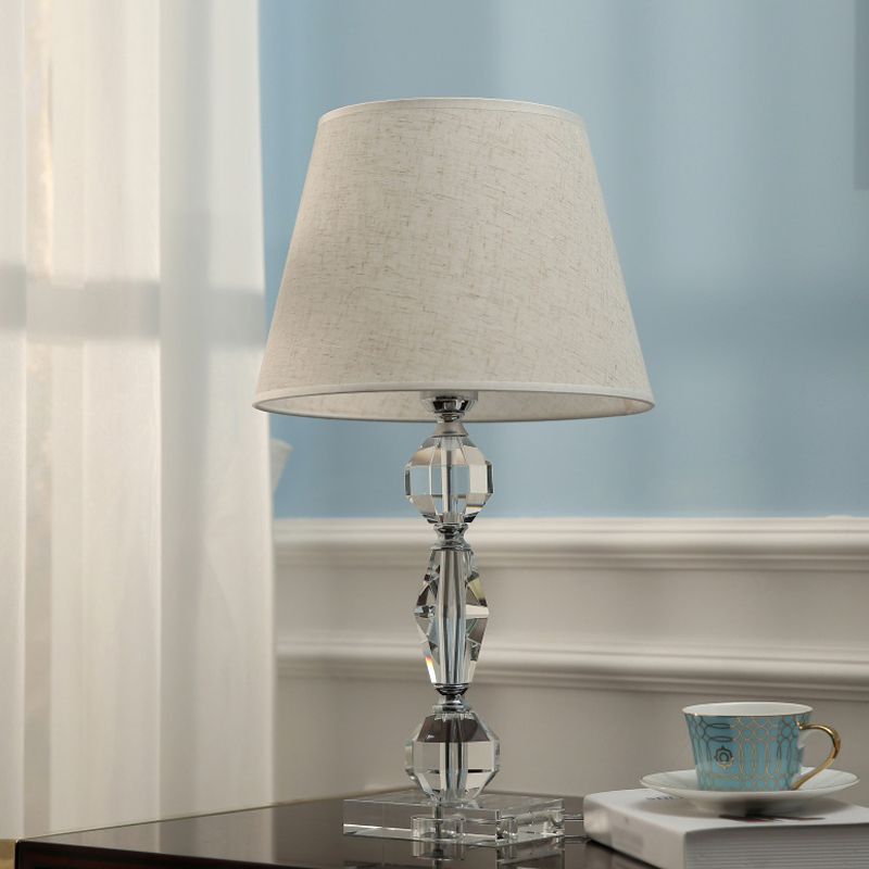 1 Head Faceted Balls Table Light Modern Clear Crystals Nightstand Lamp with Barrel Fabric Shade