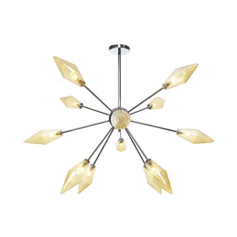 Modernism Tapered Chandelier Light Amber Glass 12 Bulbs Bedroom Ceiling Suspension Lamp