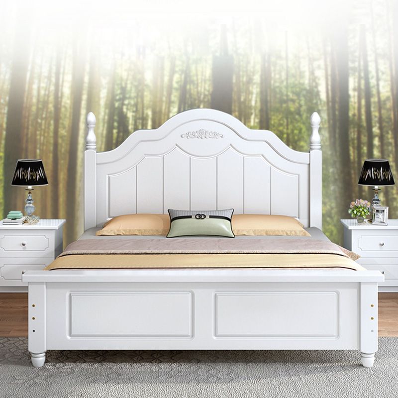 Solid Wood Panel Bed Contemporary White Standard Bed with 2 Drawers