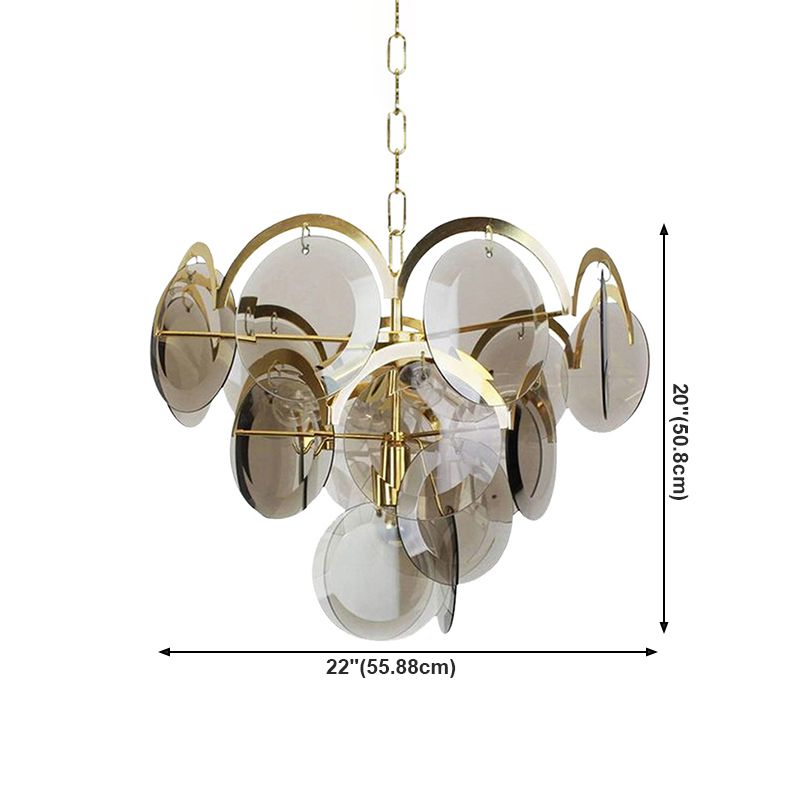 Métal de lustre nordique Lumière suspendue avec du verre gris fumé pour la chambre