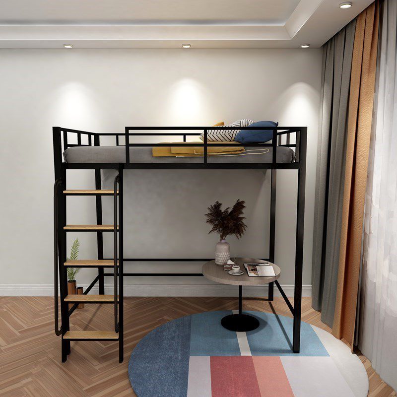 Modern Loft Bunk Bed Open Frame Metal Standard Bed with Wood Accent