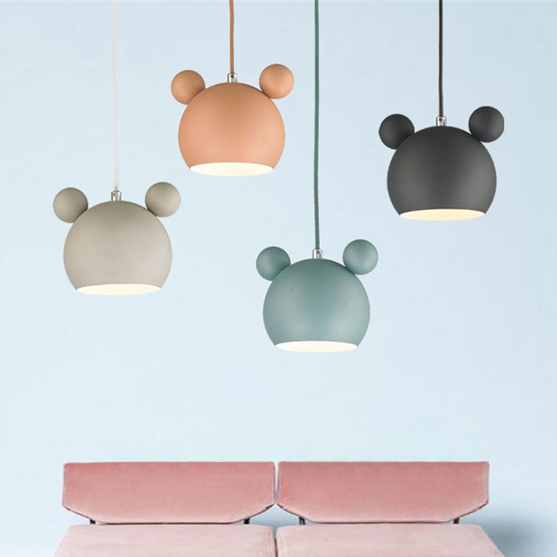 1 Light Bear Pendant Lighting Macaron Iron Pendant Ceiling Lights for Bedroom with Hanging Cord