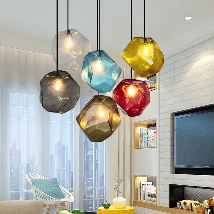 6-Colors Optional Stone Shaped Glass Hanging Light Nordic Style Simplicity Lighting Fixture for Bedroom