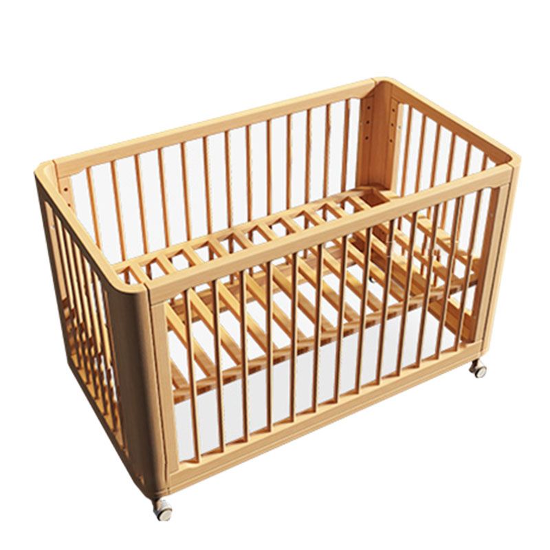 Scandinavian Wood Baby Crib Beech Light Wood Nursery Crib with Casters