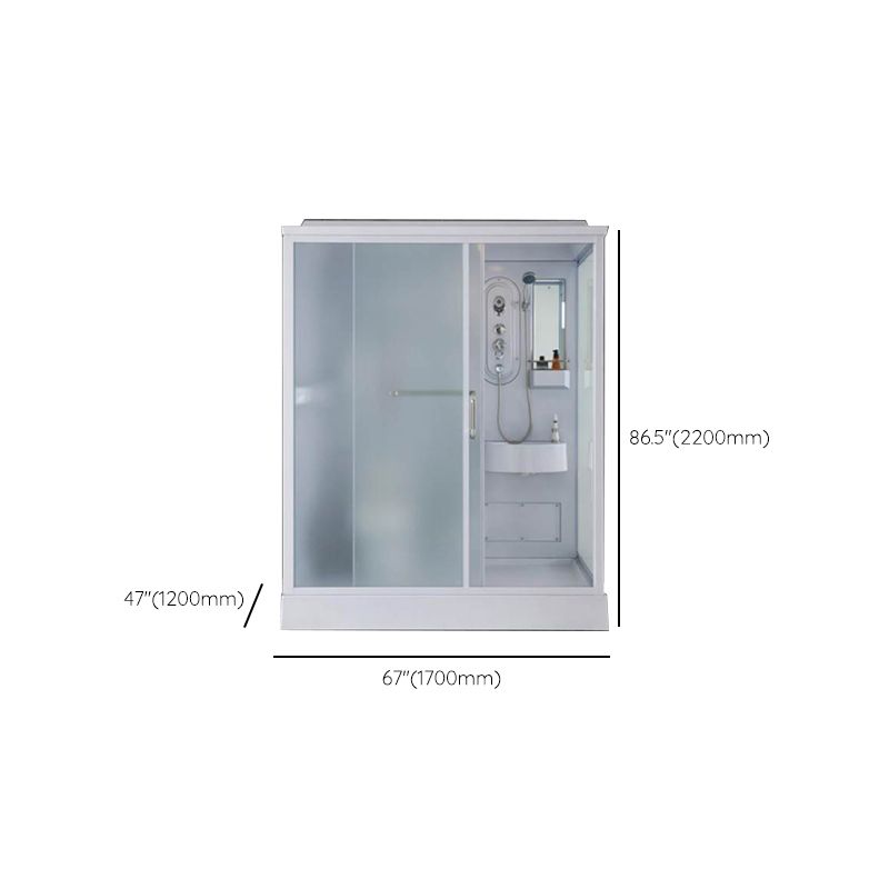 Frosted Single Sliding Shower Kit White Framed Shower Stall with Base Included