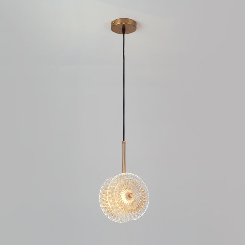 Lumière de suspension à disque en verre cristallin Simplicité en laiton plaqué LED suspendue pour dîner