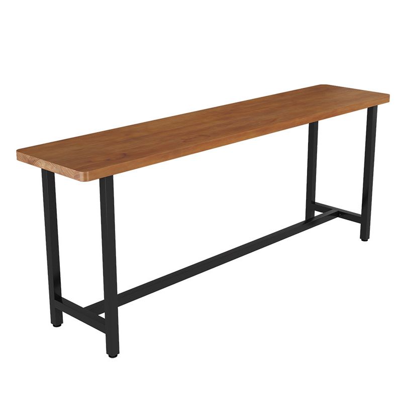 Industrial Metal Frame Bar Table with Trestle Brown Pine Wood Top Bistro Table