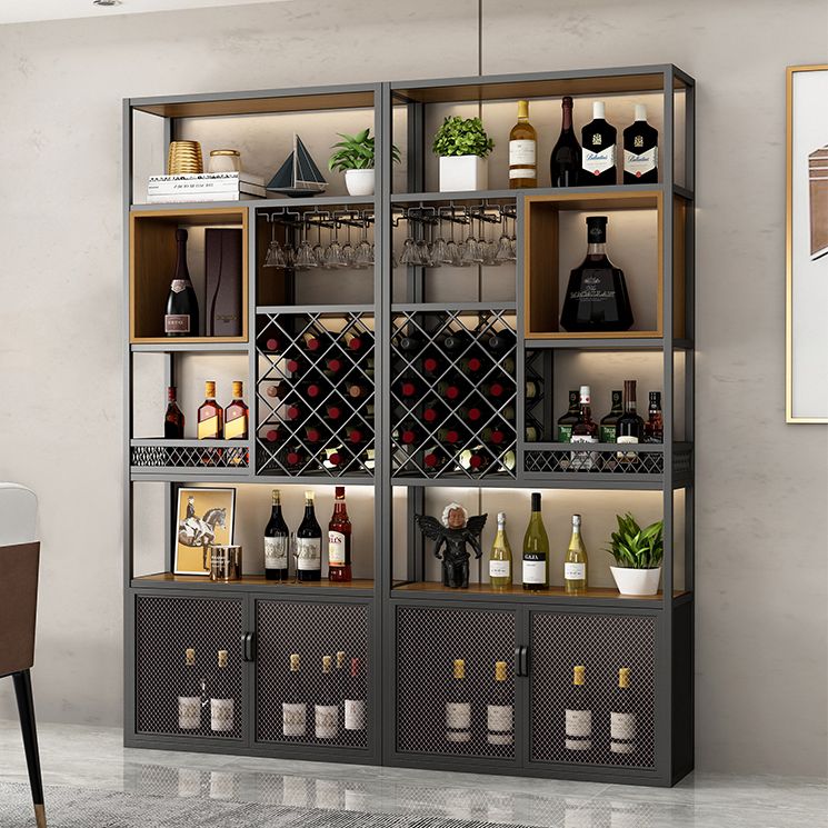 Metal Freestanding Wine Bottle & Glass Rack Industrial Wine Rack with Shelf