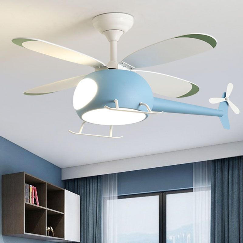 Plane Shape Metal Ceiling Fans Kid Style 1 Light Ceiling Mount Fan Fixture