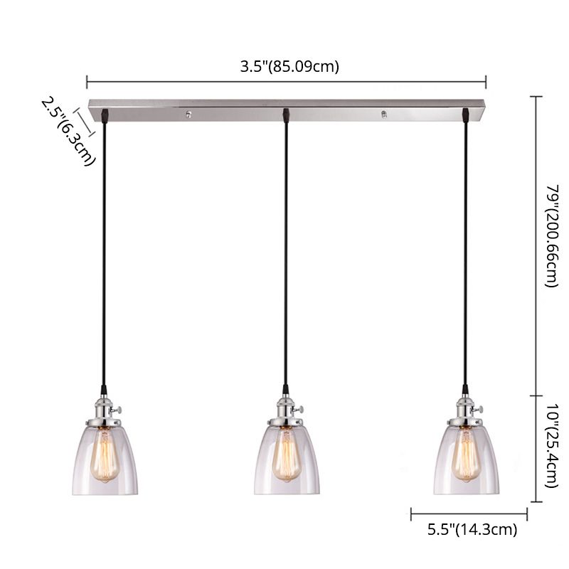 3 Lights Tapered Glass Pendant Industrial Multiple Hanging Lights with Hanging Cord for Bar