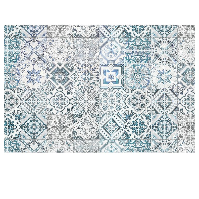 Blue Morocco Area Carpet Geometric Pattern Polyester Area Rug Non-Slip Backing Rug for Home Decor