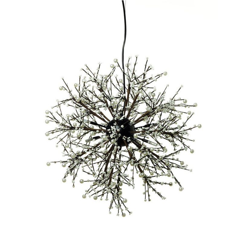 23.5"/31.5" Wide Dendritic LED Chandelier Lamp Metal Black Ceiling Pendant Light with White/Multi-Colored Pearls