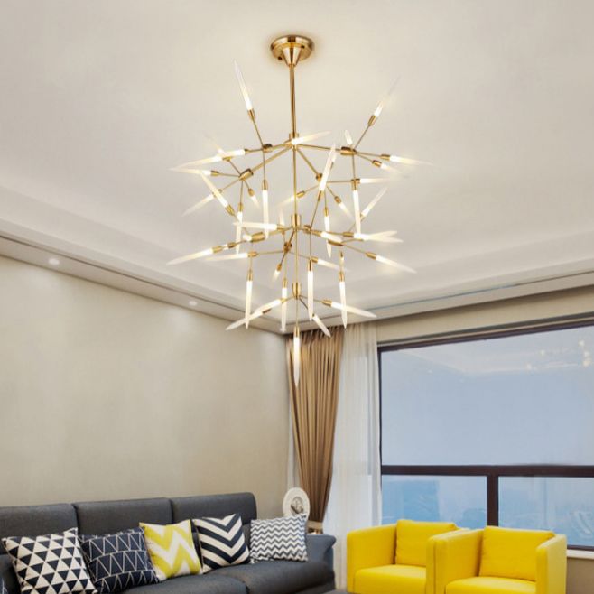 Acrylic Spur Chandelier Lighting Modern Stylish 5/25 Lights Gold Finish Ceiling Light Fixture for Living Room