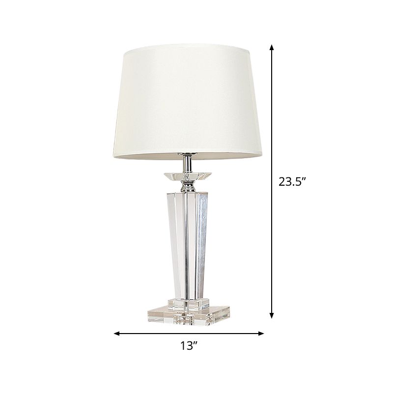 Barrel Crystal Task Light Modernist Fabric 1 Bulb White Nightstand Lamp, 21"/23.5" Long