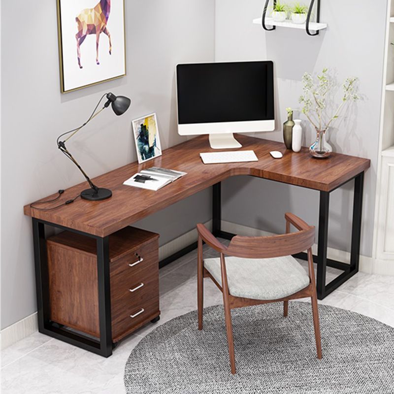 Home Writing Table Industrial L-Shape Solid Wood Working Desk