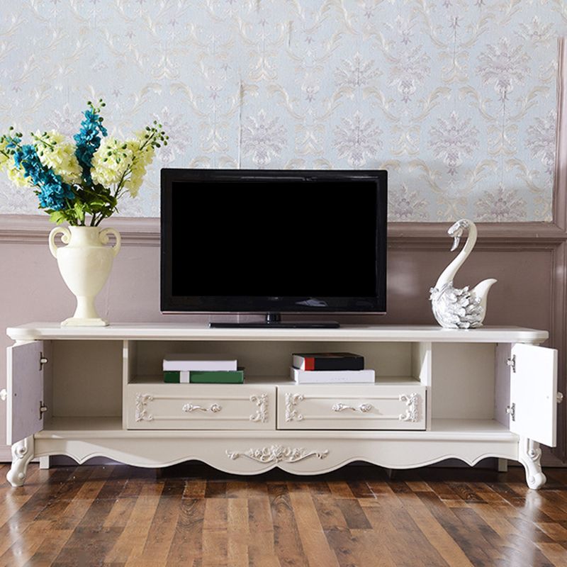 Traditional TV Media Stand White Open Shelving TV Stand Console with Drawers