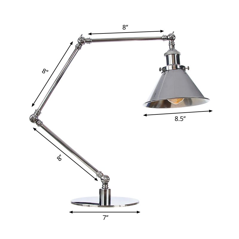 Éclairage de bureau d'étude effilée Metal 1 lumière de lecture industrielle Lumière Lumière avec 8 "+8" / 8 "+8" +8 "Longueur Bras en Chrome