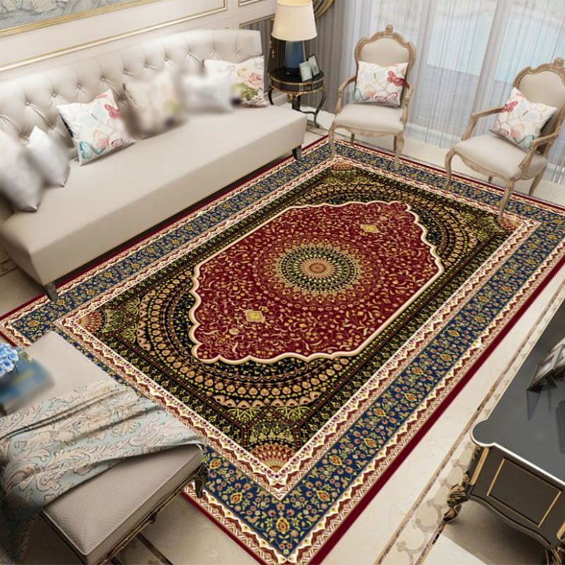 Red Moroccan Rug Polyester Graphic Area Rug Non-Slip Backing Rug for Living Room