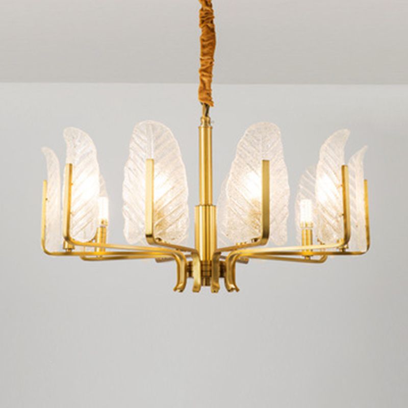 Leaf-Shaped Ceiling Lighting Postmodern Seedy Glass Gold Chandelier Light Fixture for Living Room