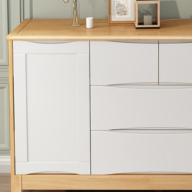 Modern 16.53" Wide Accent Chest with 1/2 Doors Rubberwood Brown Chest with 4 Drawers