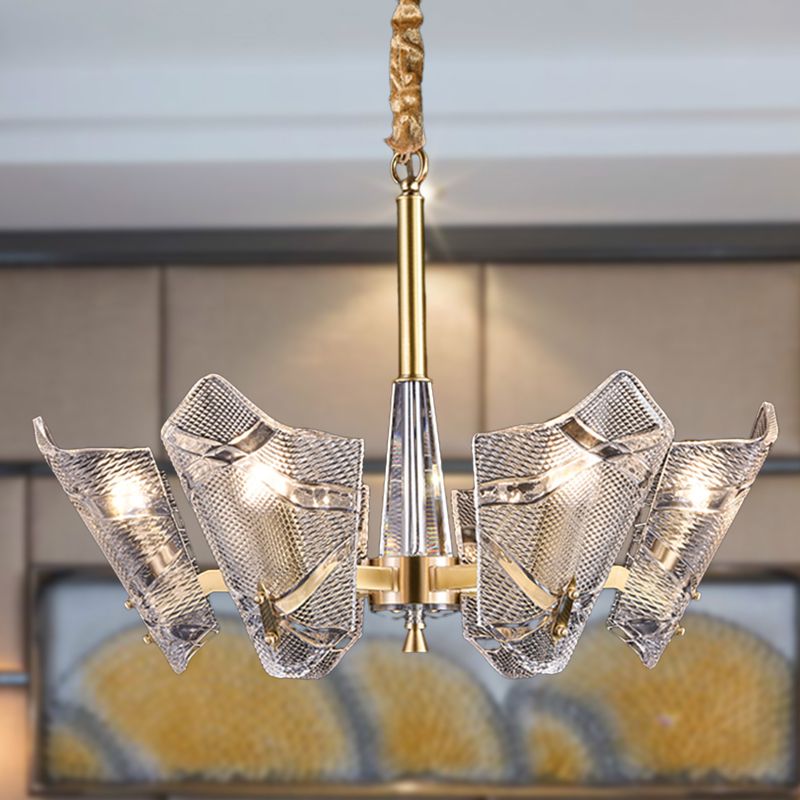 Clear Lattice Glass Shield Hanging Lamp Postmodern 6/8 Heads Brass Chandelier Lighting Fixture