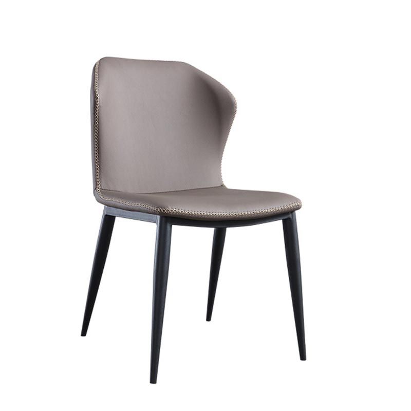 Upholstered Leather Dining Chair Contemporary Side Chair with Black Base