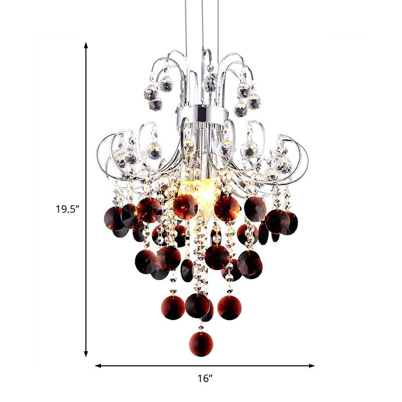 Chrome Finish Beaded Chandelier Lamp 4 Lights Modernism Burgundy Crystal Pendant Light for Bedroom