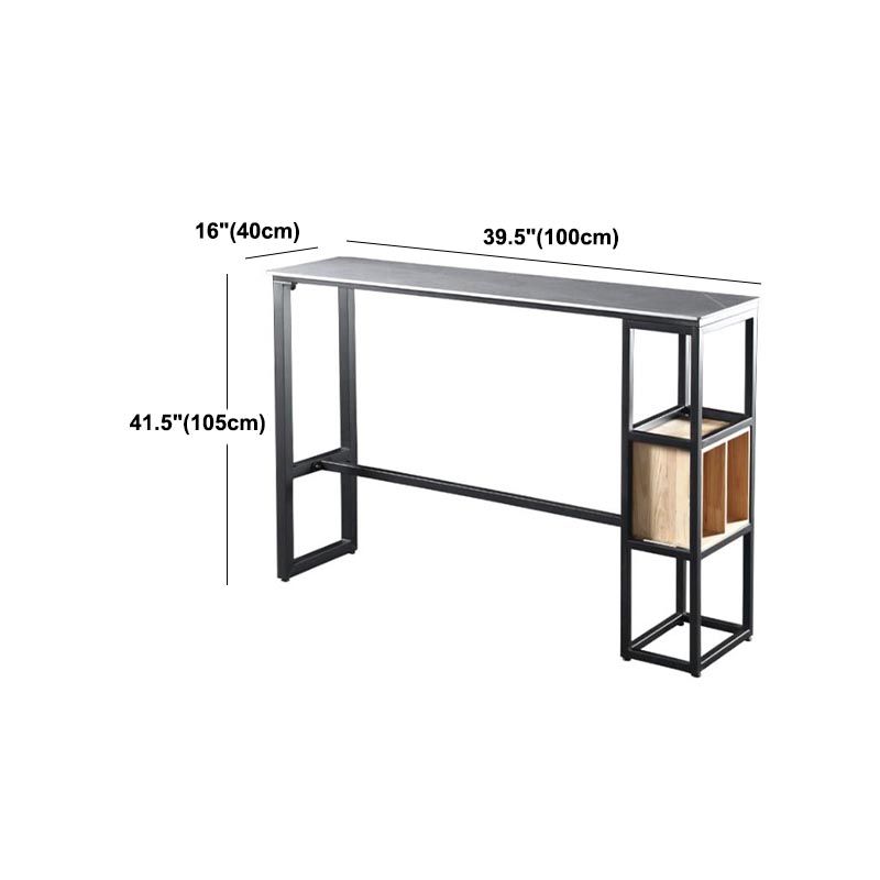 Industrial Bar Table 42-inch Height Stone Top Bistro Table with Storage Shelf