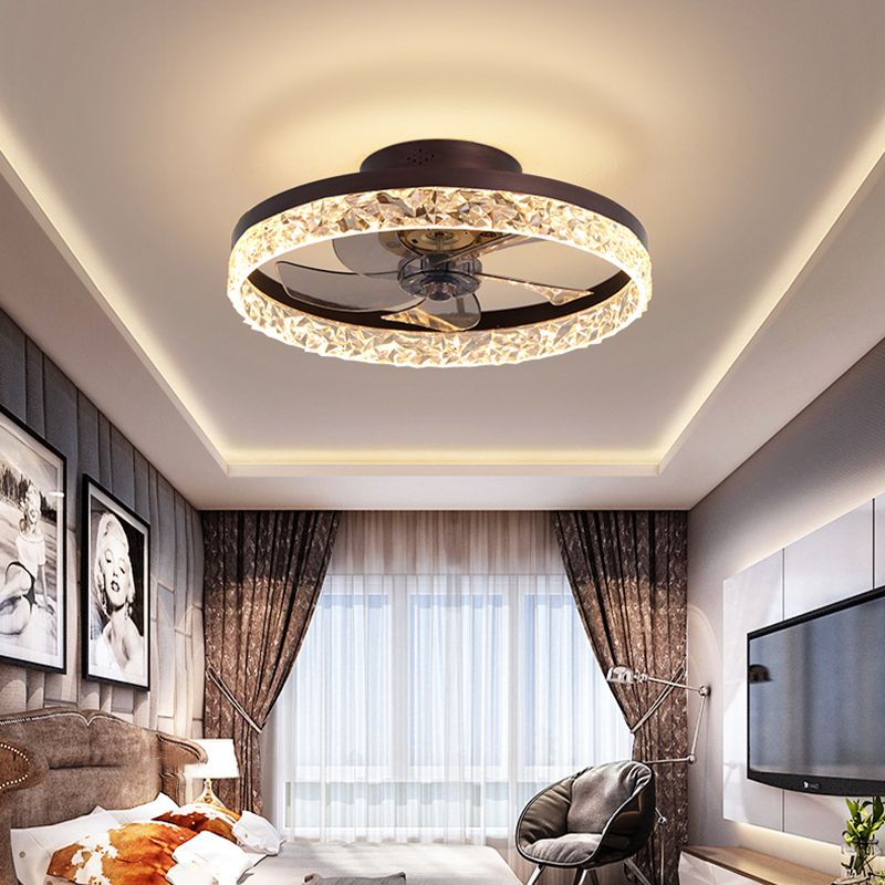 Modern Luxury LED Ceiling Fans Lacquered Iron Circular Flush Mount with Acrylic Shade