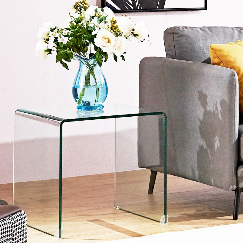 Modern Clear/Smoky Glass Sofa Side Table Rectangular Sled End Table