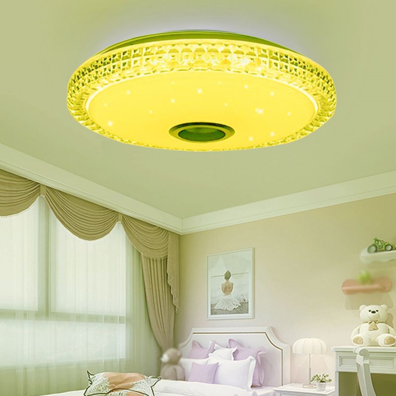 Crystal Circle Close to Ceiling Lamp Simple Style LED Bluetooth Ceiling Fixture in White