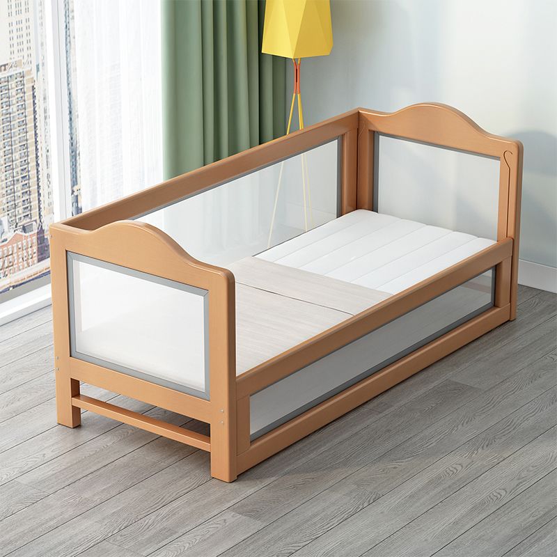 Scandinavian Bed with Guardrail, Solid Wood  Bed  in Natural Finish