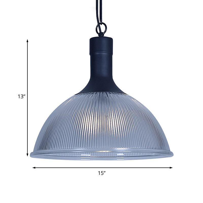 Rust/Black Dome Ceiling Light Industrial Ribbed Glass 1 Light Living Room Pendant Lighting Fixture