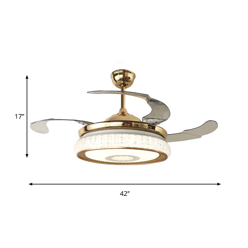 Gouden luifel LED Semi Flush eigentijdse gefacetteerde kristallen ronde hanger ventilatorlamp met 3 messen, 42 "W