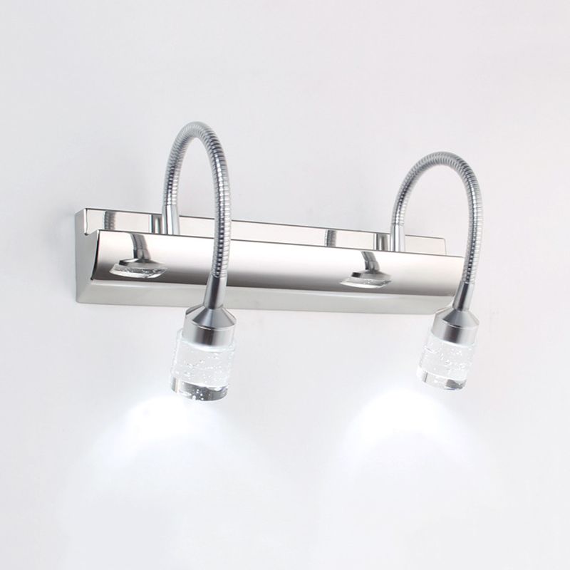 Stainless Steel Flexible Gooseneck Vanity Lamp Contemporary Chrome LED Wall Light with Crystal Shade