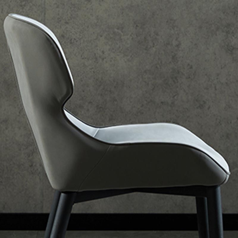 Contemporary Leather Dining Chair Wingback Side Chair with Steel 4 Legs in Matte Finish