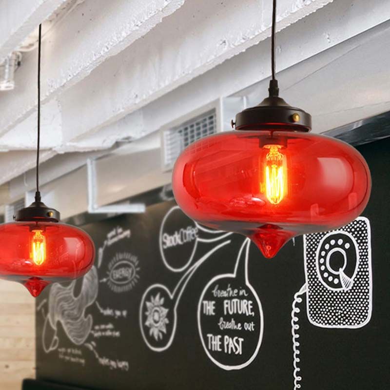 Hedendaagse uien hanger lichtgrijs/rood/geel glas 1 hoofd restaurant opgehangen plafondarmatuur