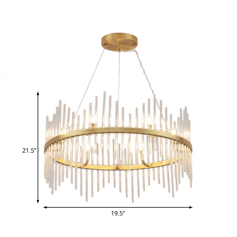 Round Chandelier Pendant Light Modern Crystal Rod 6/8 Lights Brass Hanging Light Kit for Living Room