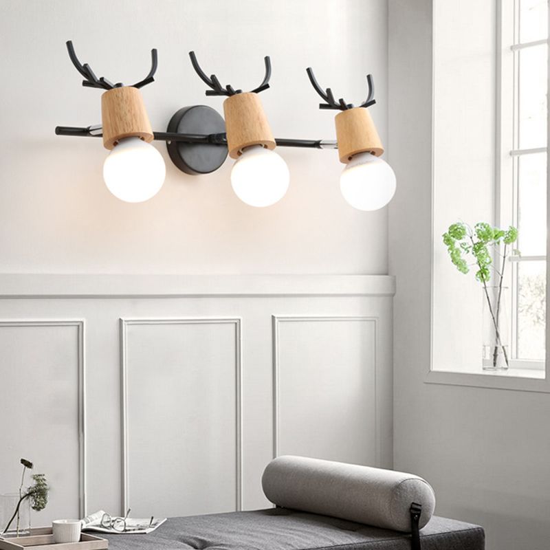 Modern Antlers Mirror Front Light Multi Lights Vanity Light with Wood for Bathroom