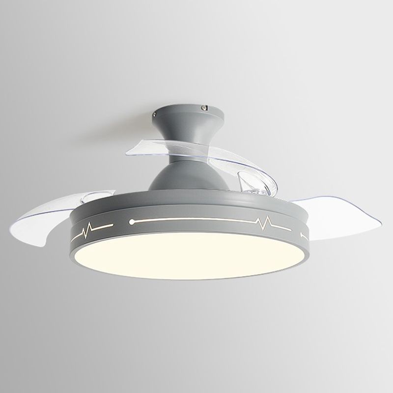 Nordic Drum Shaped Semi Flush Mount Fixture Acrylic Dining Room LED Ceiling Fan Light with Remote