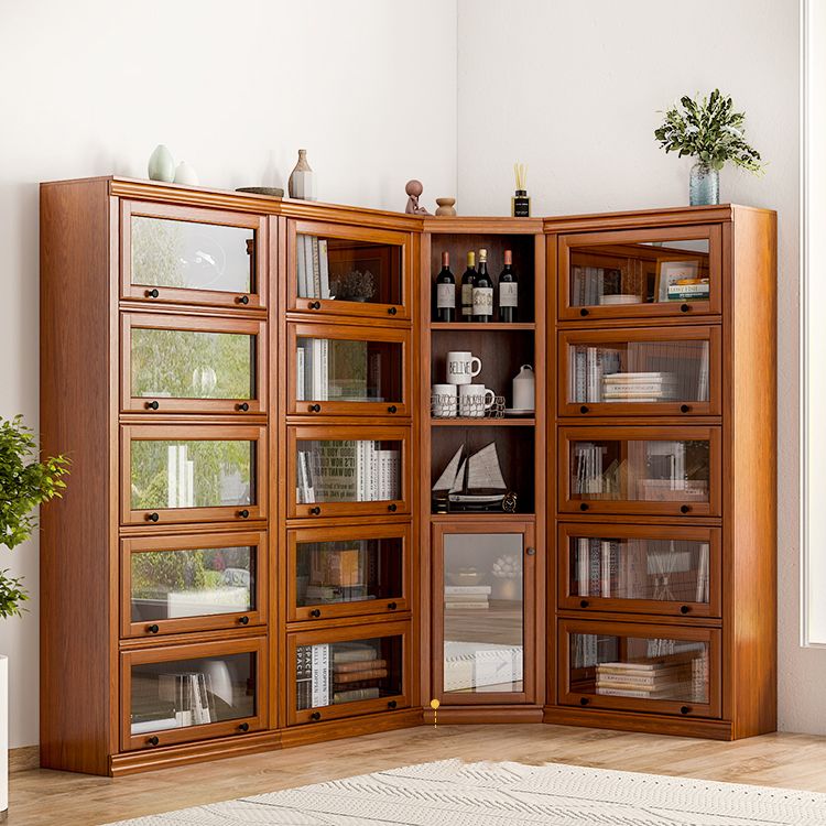 Modern Bookcase Wood Closed Back Bookshelf with Door for Office