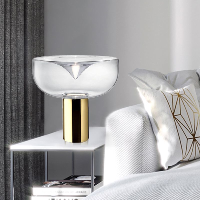 1 Head Living Room Desk Lamp Modern Gold Reading Book Light with Urn Clear Glass Shade