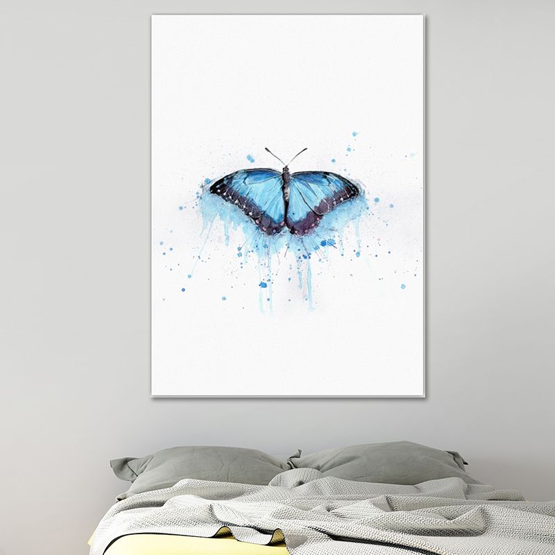 Blue Butterfly Painting Textured Surface Nordic Style Bedroom Canvas Wall Art on White